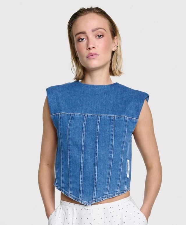 ALIX The Label Top Denim Corset