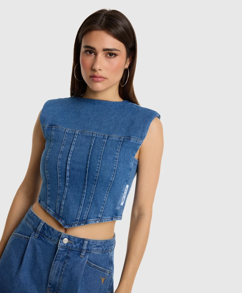 ALIX The Label Top Denim Corset