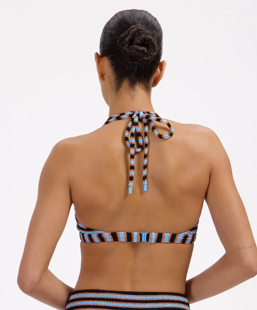 Beachlife Bikinitop Blue Ribbed Stripe