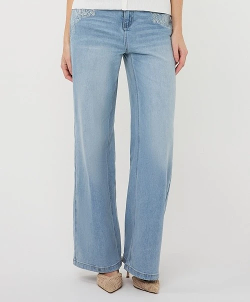 EsQualo Jeans Wide Leg Embroidery