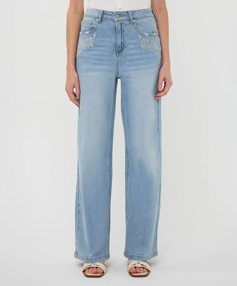 EsQualo Jeans Wide Leg Embroidery