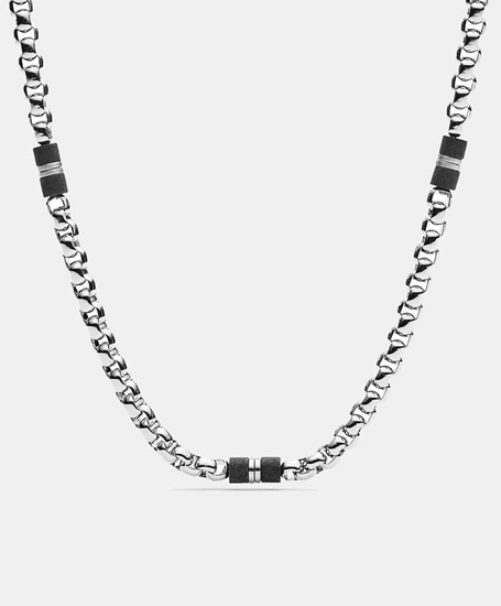 FOSSIL Ketting Black Marble Silver Tone