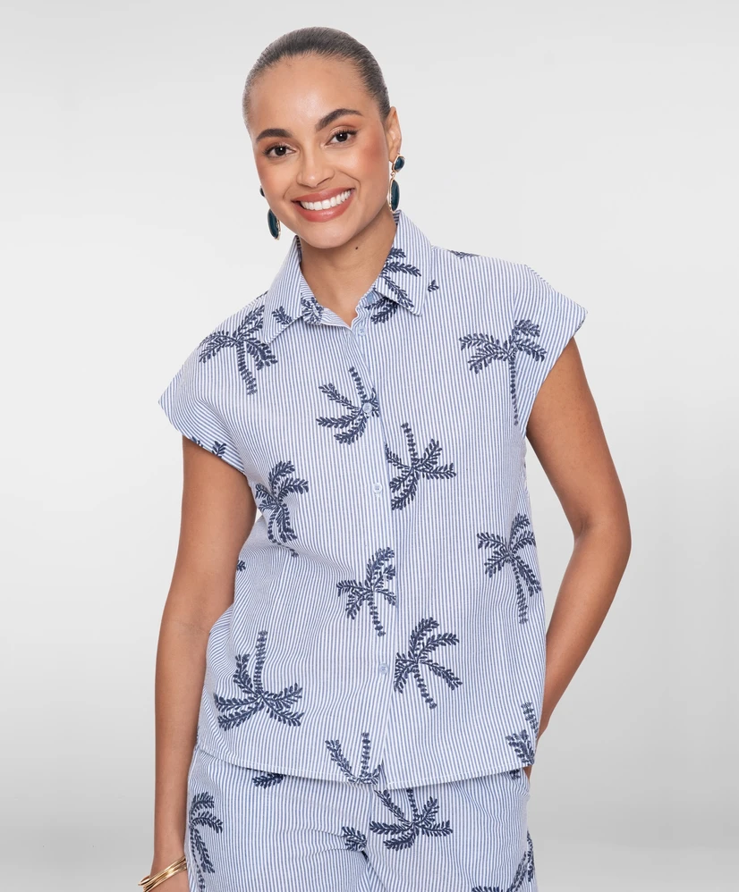 Geisha Blouse Stripe Palmbomen