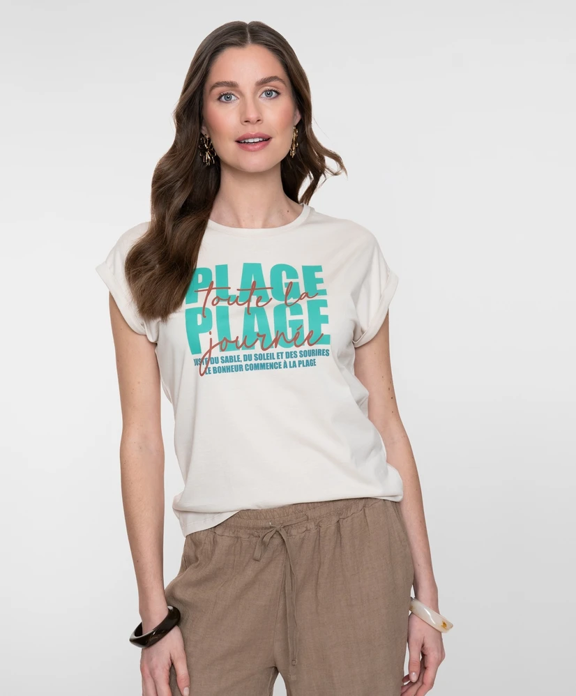 Geisha T-shirt KM T-shirt 'plage plage'