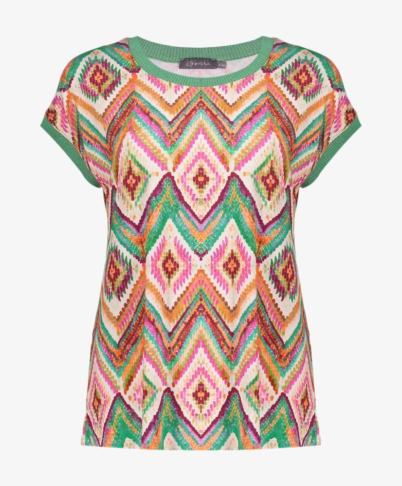 Geisha T-shirt Rib Jersey Allover Print