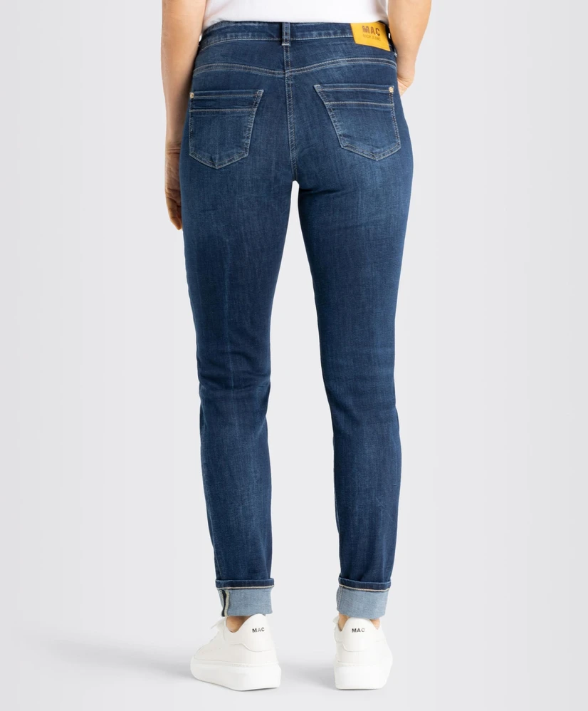 MAC Jeans Slim Fringe - Jeans Straight Donna In Cotone, Blu Sbiancato, Con Zip E Bottone