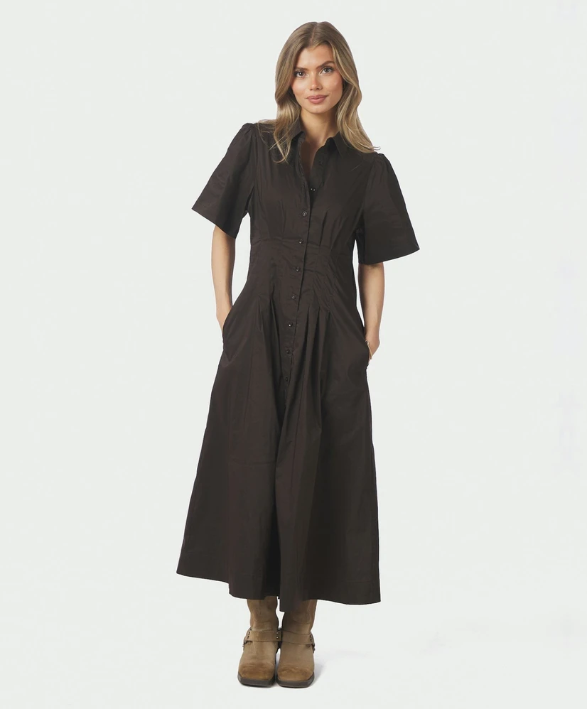 Neo Noir Midi Jurk Baia Poplin