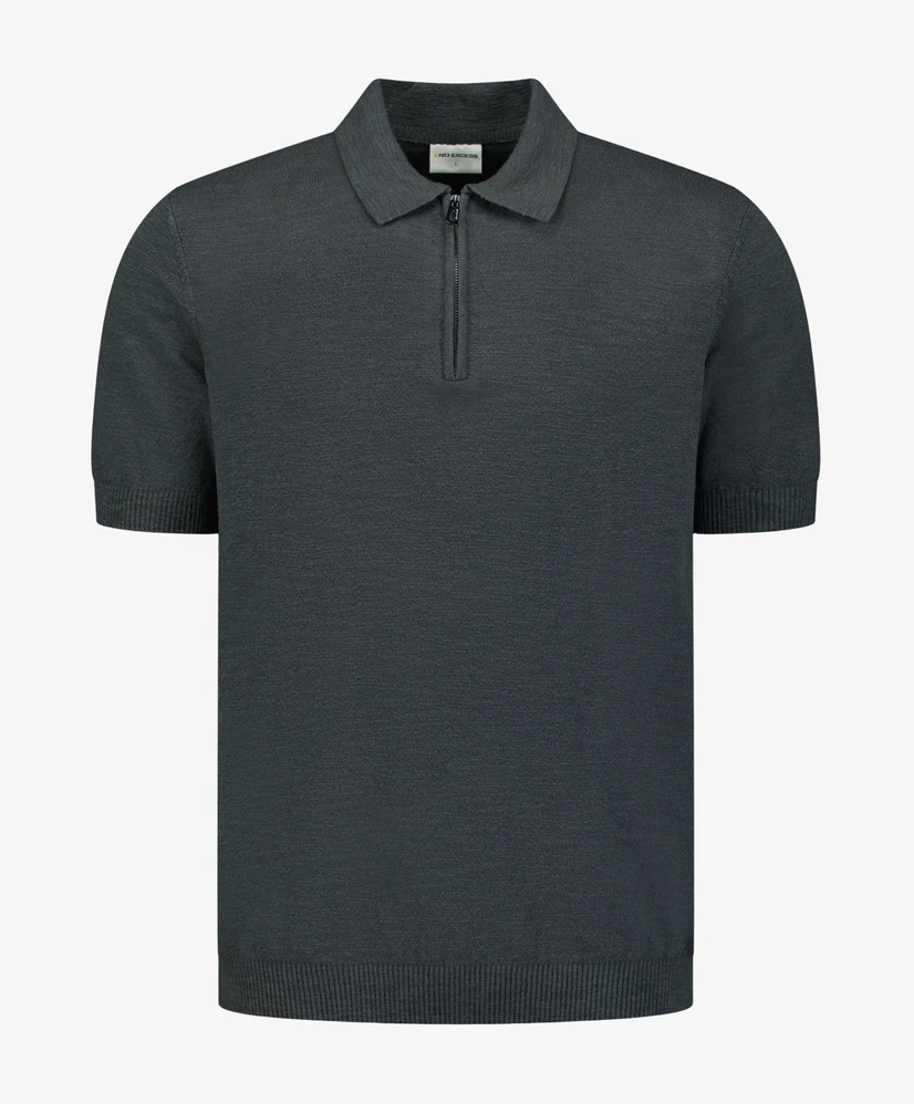 No Excess Half Zip Polo Effen