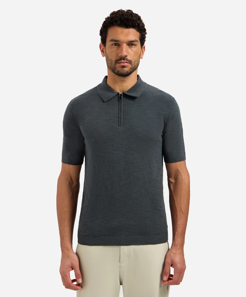 No Excess Half Zip Polo Effen