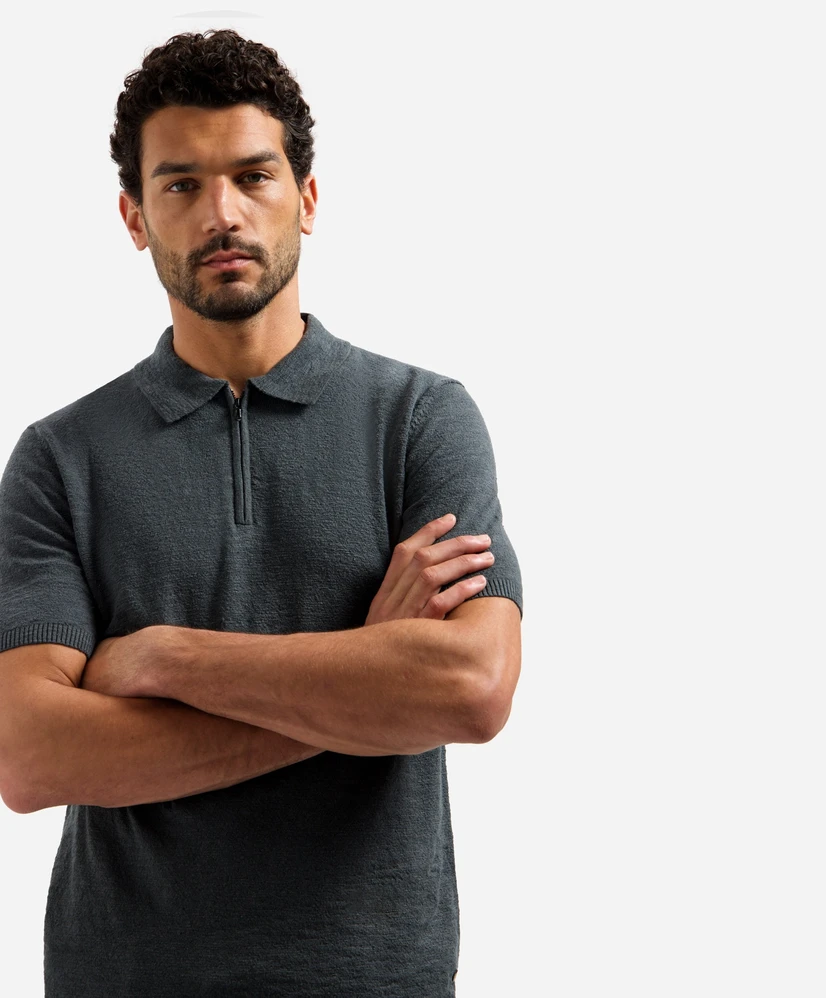 No Excess Half Zip Polo Effen